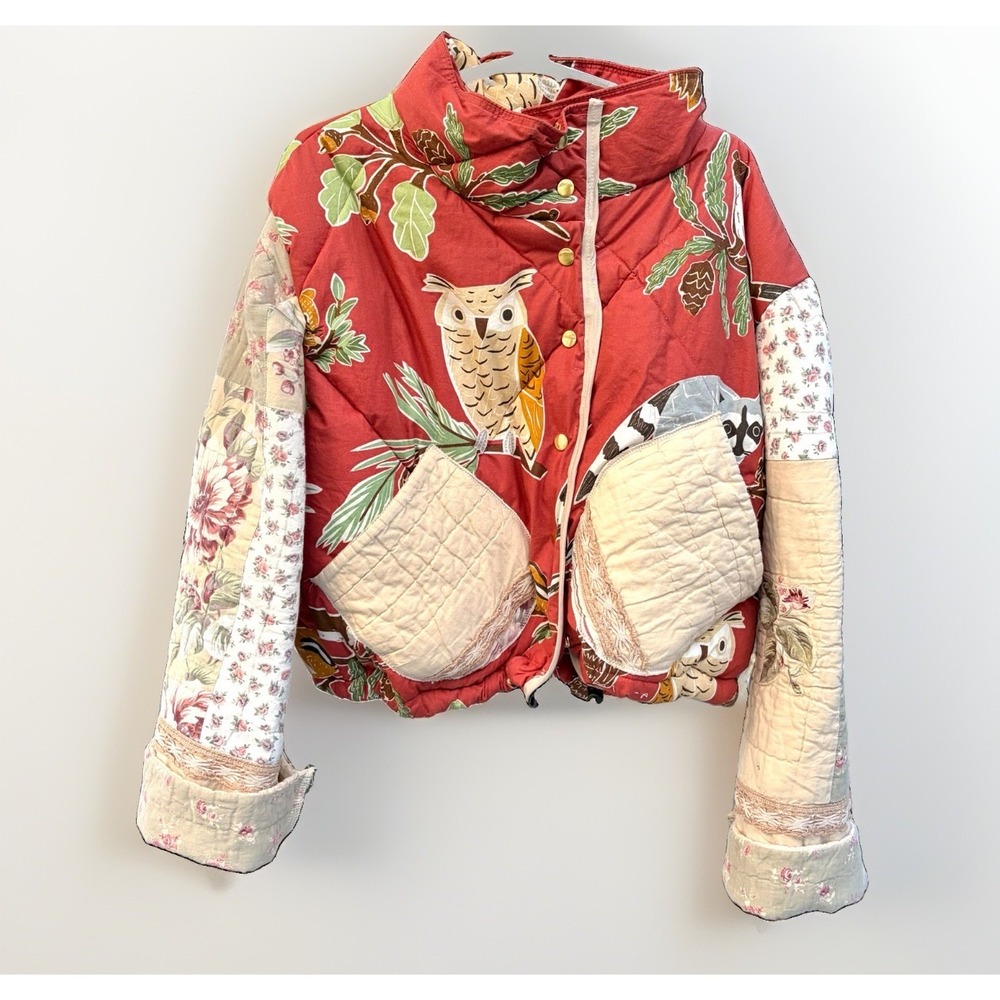 Fairycore Woodland Creatures Brand New Handmade Vintage Quilt Bomber Jacket XL